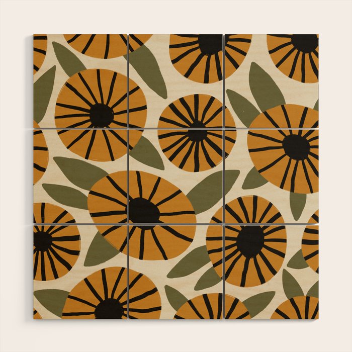 Floral Pattern / Turmeric Yellow & Green Wood Wall Art Gallery Image 1