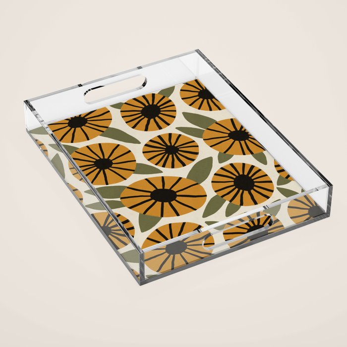 Floral Pattern / Turmeric Yellow & Green Acrylic Tray Gallery Image 1