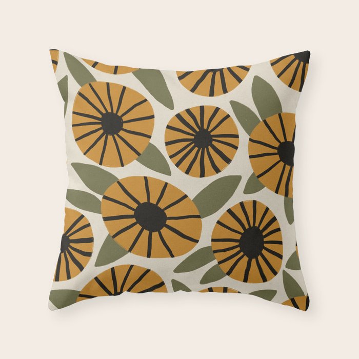 Floral Pattern / Turmeric Yellow & Green Throw Pillow Gallery Image 6