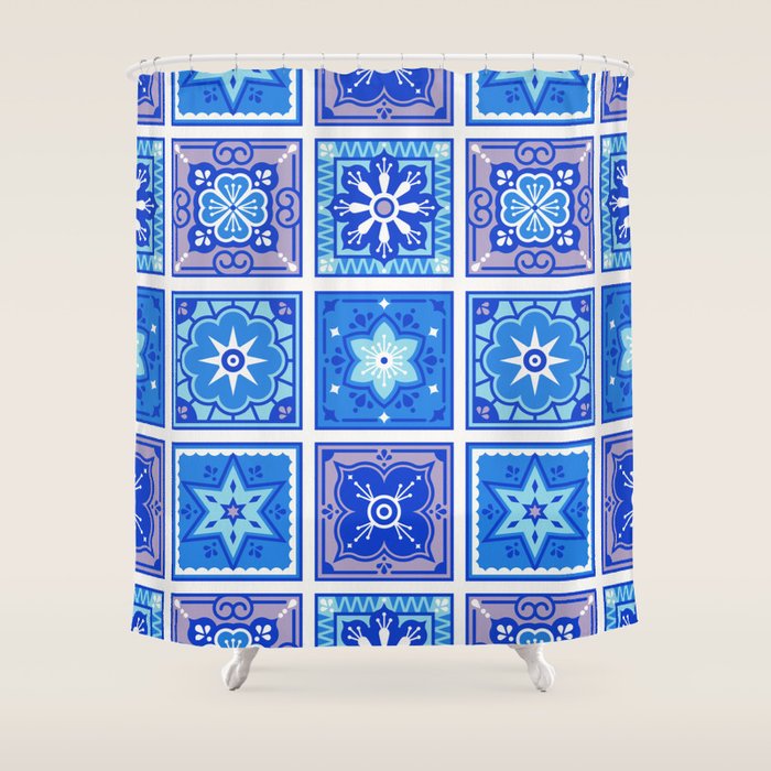 Talavera Mexican Tile - Blue Palette Shower Curtain Gallery Image 1