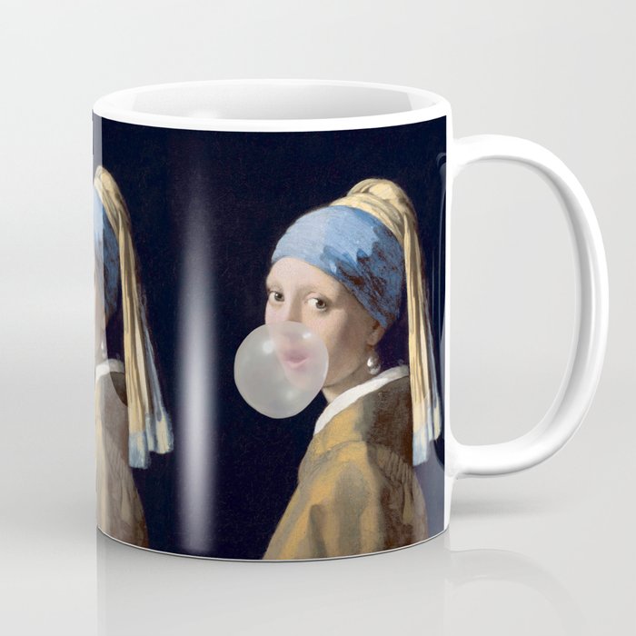Girl with pearl earring blowing bubble gum Coffee Mug Gallery Image 1