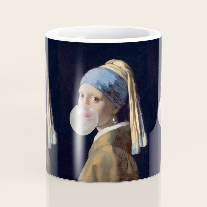 Girl with pearl earring blowing bubble gum Coffee Mug Gallery Image 4