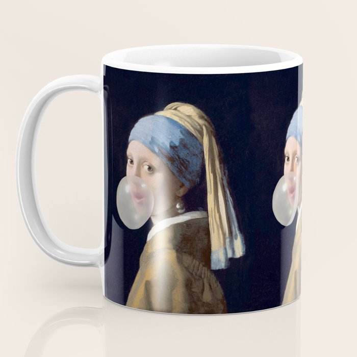 Girl with pearl earring blowing bubble gum Coffee Mug Gallery Image 3