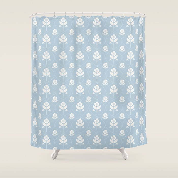 Delicate Blue Floral Pattern Shower Curtain Gallery Image 1