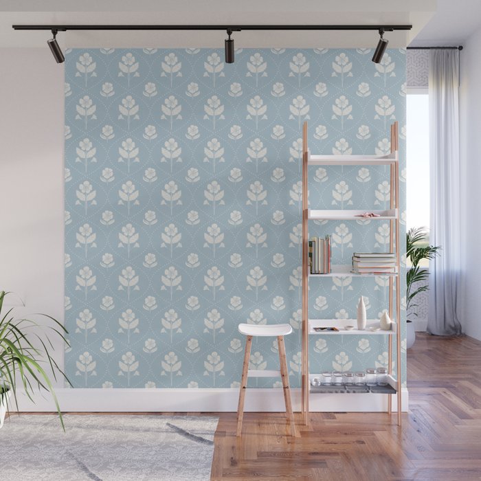 Delicate Blue Floral Pattern Wall Mural Gallery Image 1