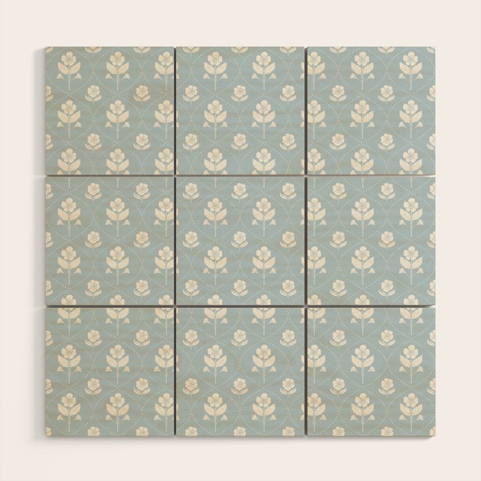 Delicate Blue Floral Pattern Wood Wall Art Gallery Image 1