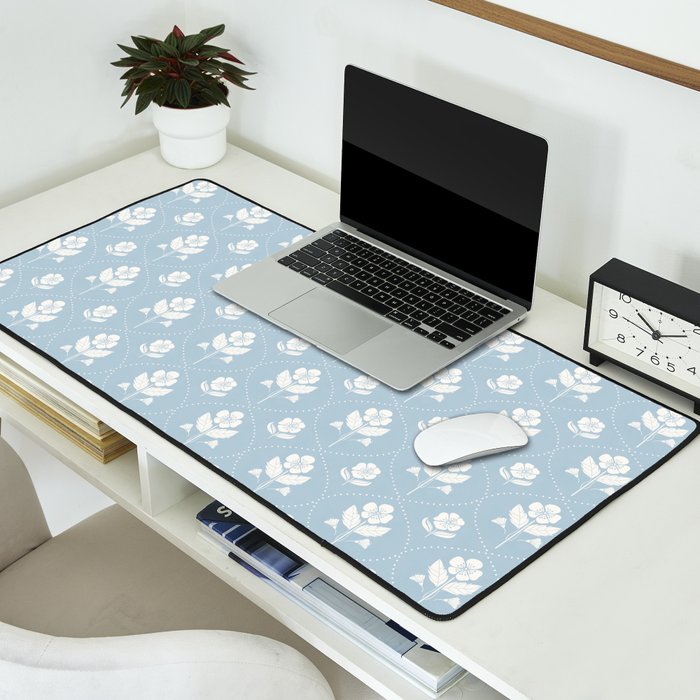 Delicate Blue Floral Pattern Desk Mat Gallery Image 2