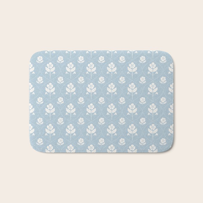 Delicate Blue Floral Pattern Bath Mat Gallery Image 1