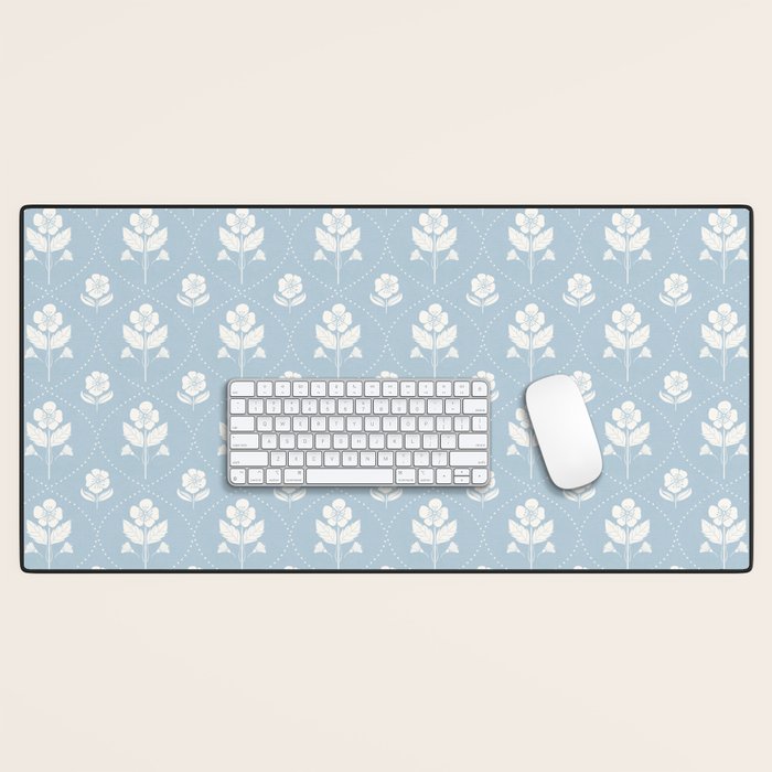 Delicate Blue Floral Pattern Desk Mat Gallery Image 1