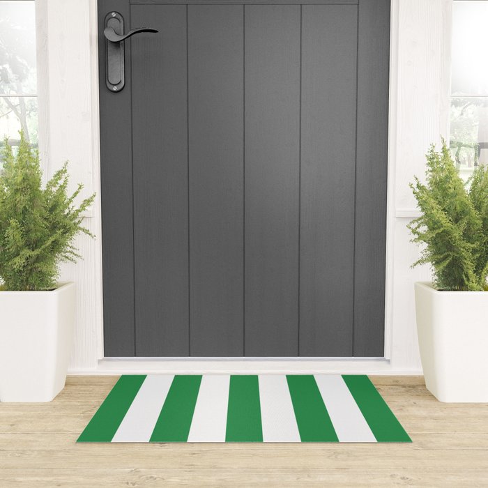 Green and White Stripe Pattern Welcome Mat Gallery Image 3