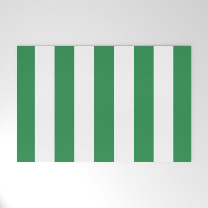 Green and White Stripe Pattern Welcome Mat Gallery Image 1