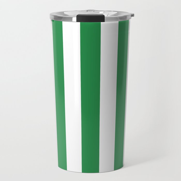 Green and White Stripe Pattern Travel Mug Gallery Image 1