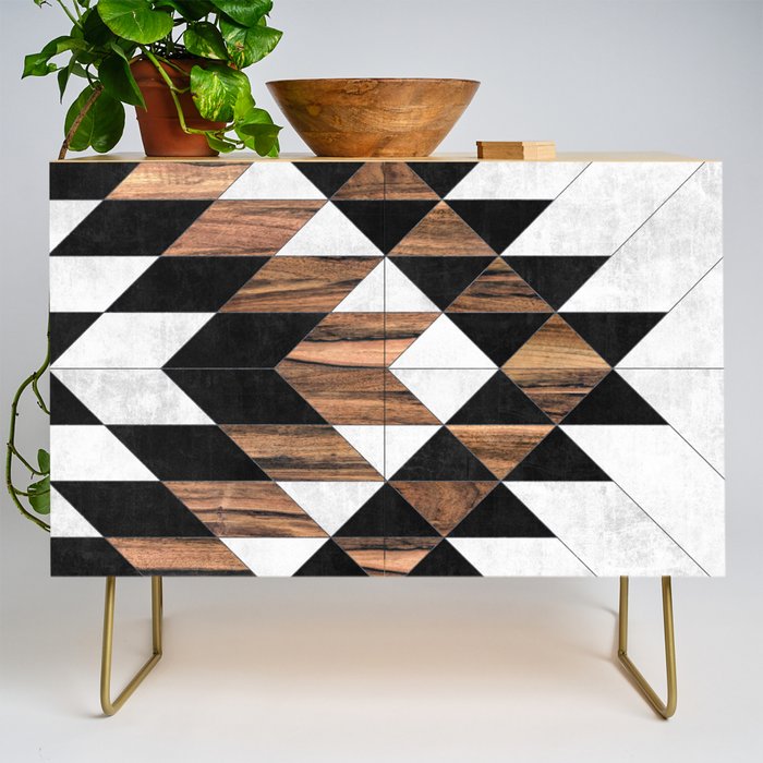 Urban Tribal Pattern No.9 - Aztec - Concrete and Wood Credenza Gallery Image 1