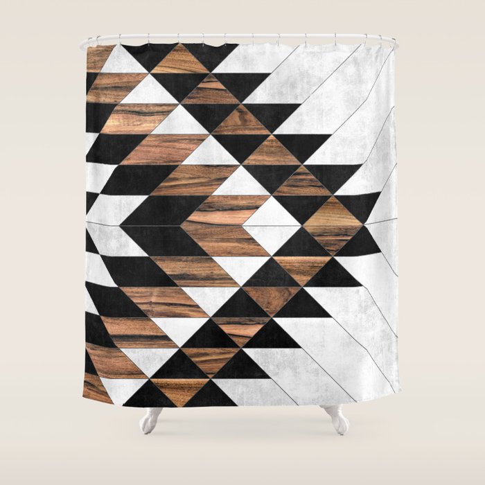 Urban Tribal Pattern No.9 - Aztec - Concrete and Wood Shower Curtain Gallery Image 1