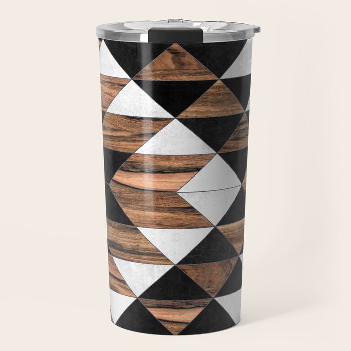 Urban Tribal Pattern No.9 - Aztec - Concrete and Wood Travel Mug Gallery Image 1