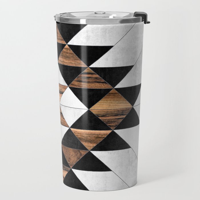 Urban Tribal Pattern No.9 - Aztec - Concrete and Wood Travel Mug Gallery Image 2