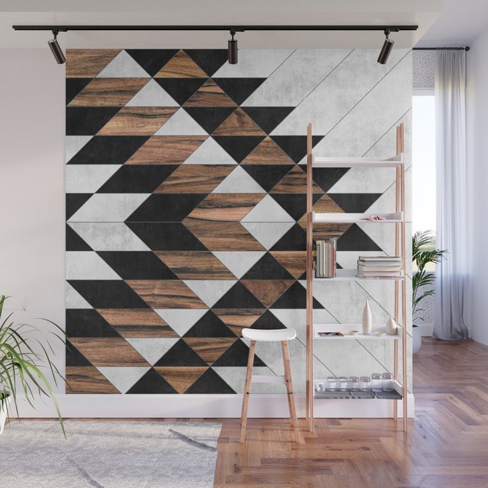 Urban Tribal Pattern No.9 - Aztec - Concrete and Wood Wall Mural Gallery Image 1