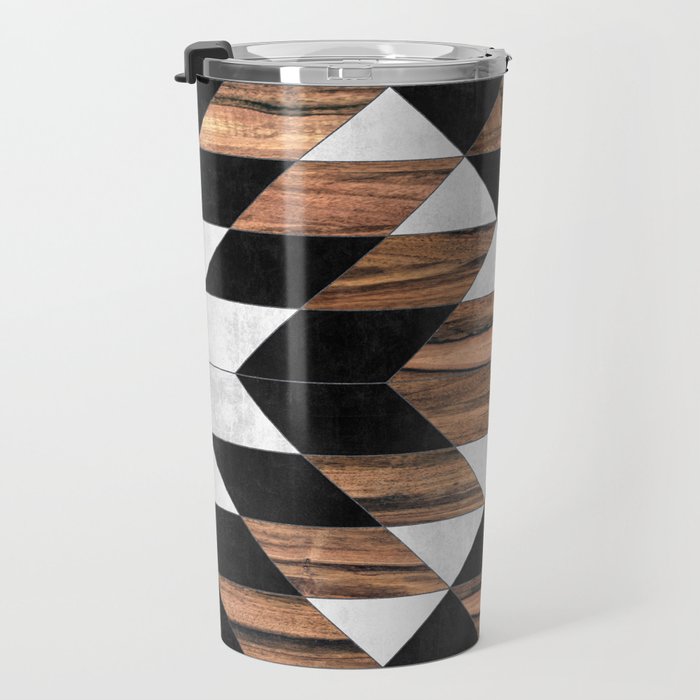 Urban Tribal Pattern No.9 - Aztec - Concrete and Wood Travel Mug Gallery Image 3