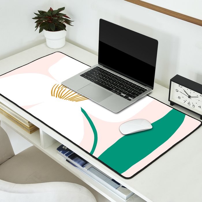 Single White Abstract Flower With Pink Background Desk Mat Gallery Image 2