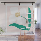 Single White Abstract Flower With Pink Background Wall Mural Gallery Image 1