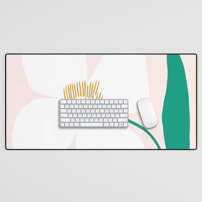 Single White Abstract Flower With Pink Background Desk Mat Gallery Image 1