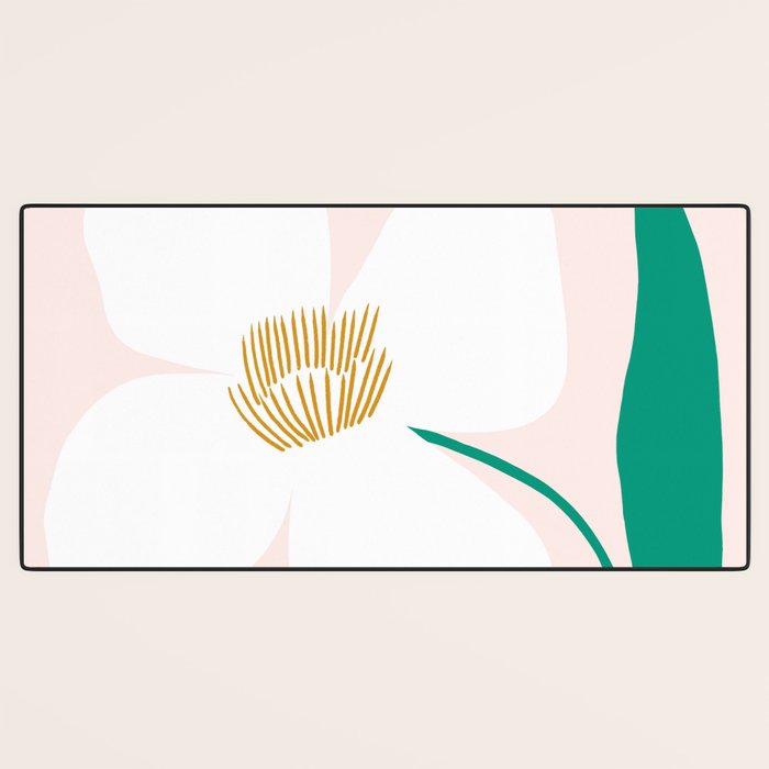 Single White Abstract Flower With Pink Background Desk Mat Gallery Image 3