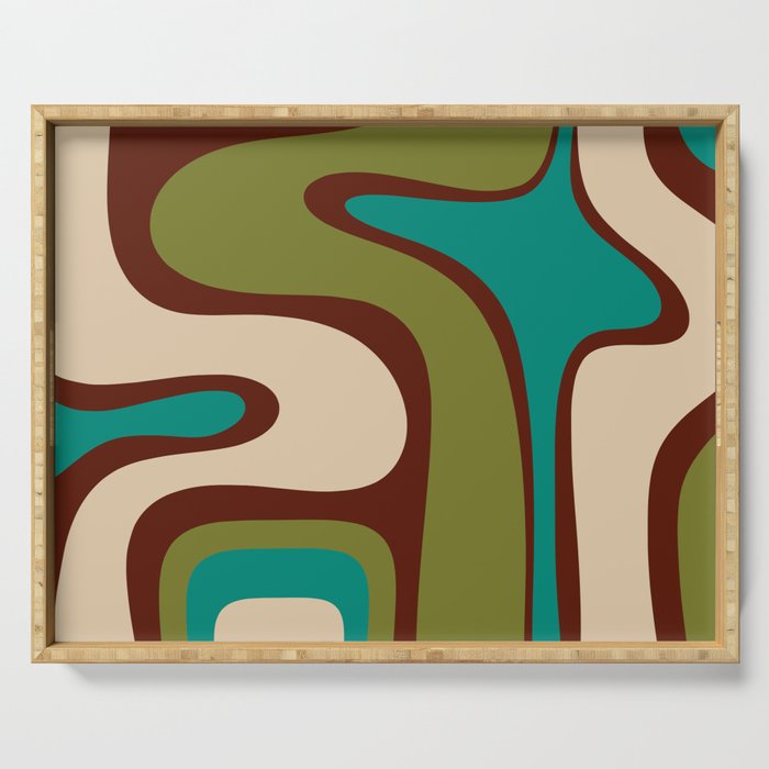 Retro Copacetic Abstract in Mid Mod Olive Green, Maroon, and Turquoise Teal  Serving Tray Gallery Image 1