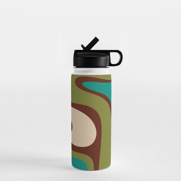 Retro Copacetic Abstract in Mid Mod Olive Green, Maroon, and Turquoise Teal  Water Bottle Gallery Image 1