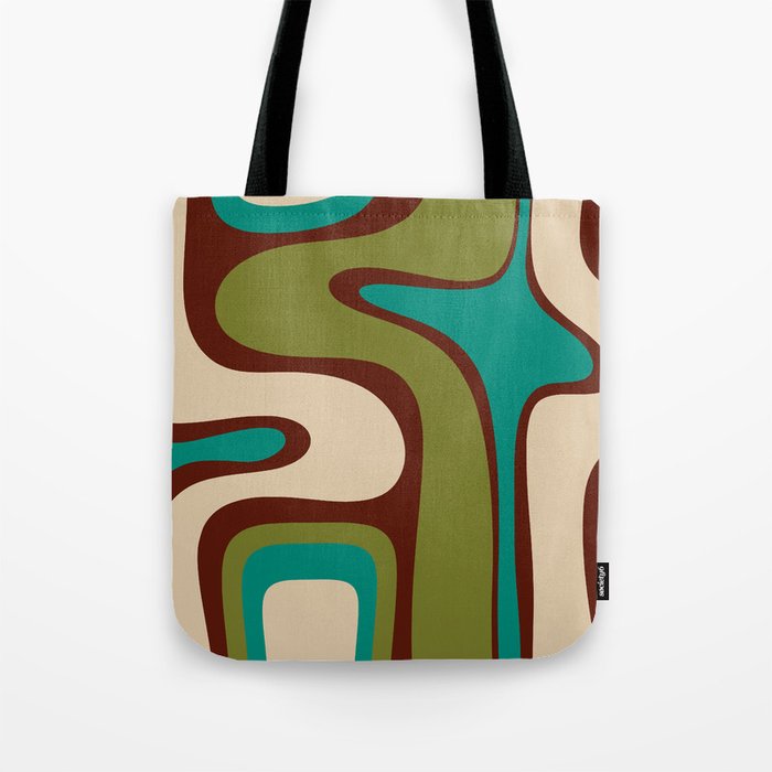 Retro Copacetic Abstract in Mid Mod Olive Green, Maroon, and Turquoise Teal  Tote Bag Gallery Image 1