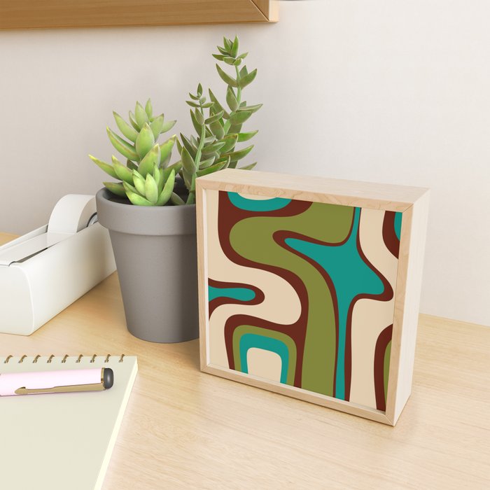 Retro Copacetic Abstract in Mid Mod Olive Green, Maroon, and Turquoise Teal  Mini Art Print Gallery Image 2