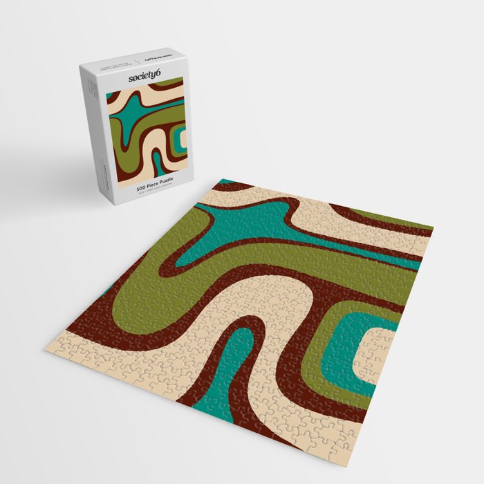 Retro Copacetic Abstract in Mid Mod Olive Green, Maroon, and Turquoise Teal  Jigsaw Puzzle Gallery Image 2