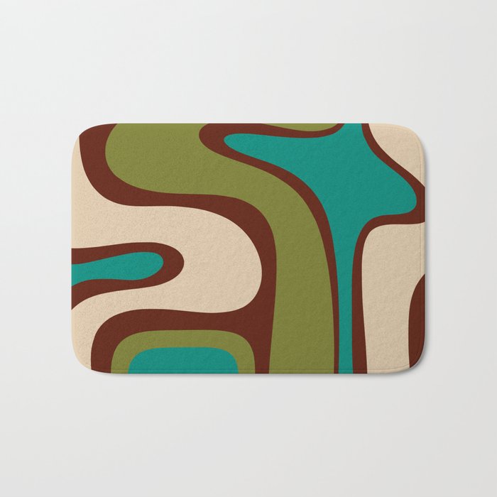 Retro Copacetic Abstract in Mid Mod Olive Green, Maroon, and Turquoise Teal  Bath Mat Gallery Image 1