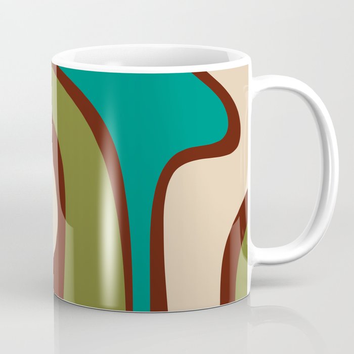 Retro Copacetic Abstract in Mid Mod Olive Green, Maroon, and Turquoise Teal  Coffee Mug Gallery Image 1