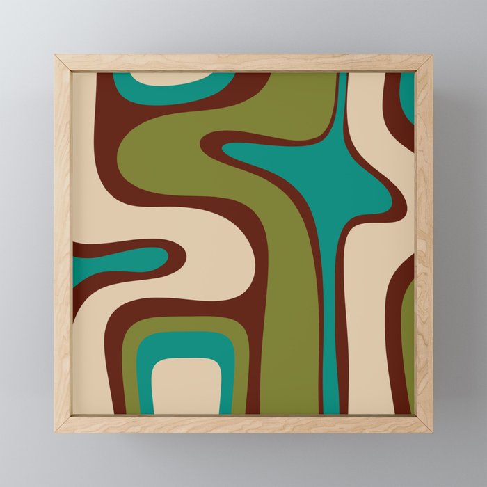 Retro Copacetic Abstract in Mid Mod Olive Green, Maroon, and Turquoise Teal  Mini Art Print Gallery Image 1