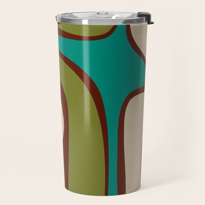 Retro Copacetic Abstract in Mid Mod Olive Green, Maroon, and Turquoise Teal  Travel Mug Gallery Image 2