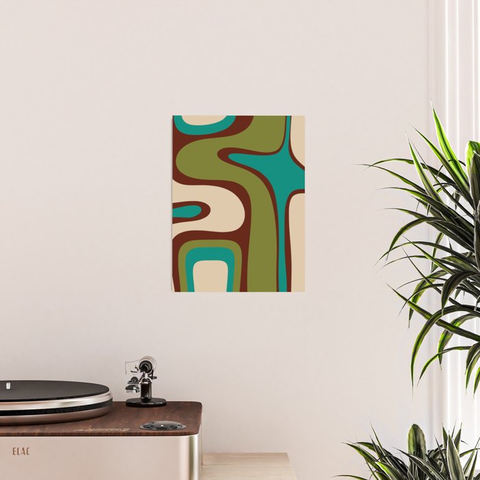 Retro Copacetic Abstract in Mid Mod Olive Green, Maroon, and Turquoise Teal  Poster Gallery Image 2