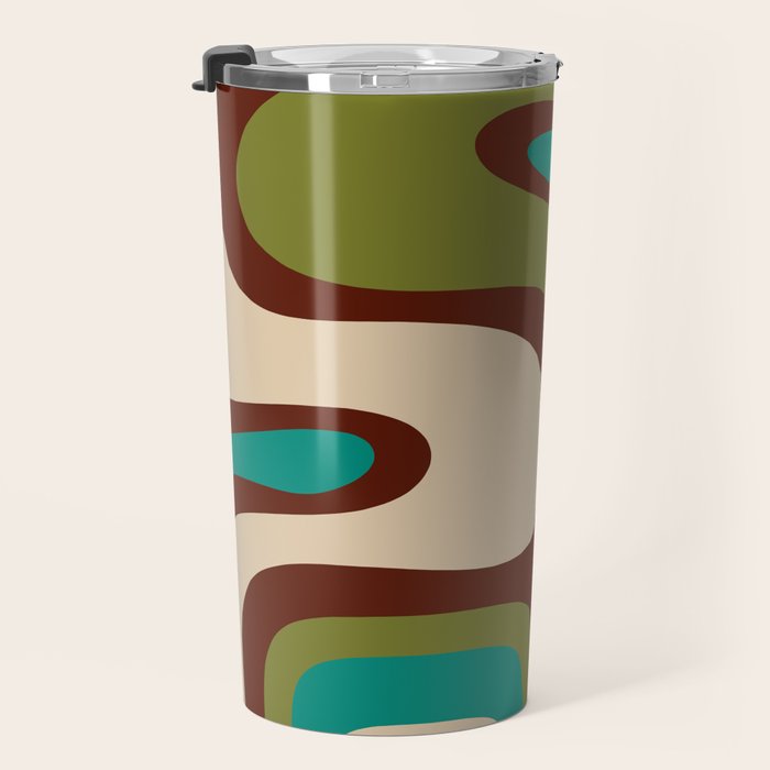 Retro Copacetic Abstract in Mid Mod Olive Green, Maroon, and Turquoise Teal  Travel Mug Gallery Image 3