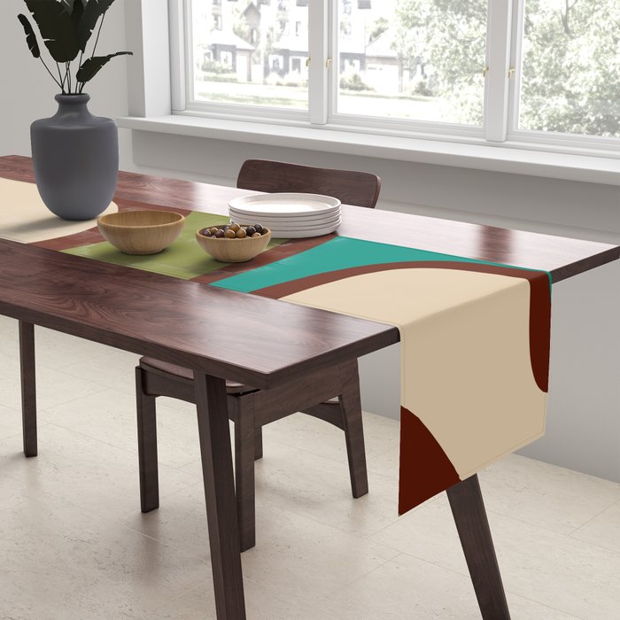 Retro Copacetic Abstract in Mid Mod Olive Green, Maroon, and Turquoise Teal  Table Runner Gallery Image 2