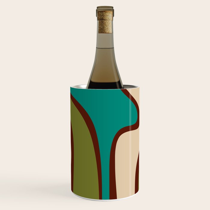 Retro Copacetic Abstract in Mid Mod Olive Green, Maroon, and Turquoise Teal  Wine Chiller Gallery Image 3