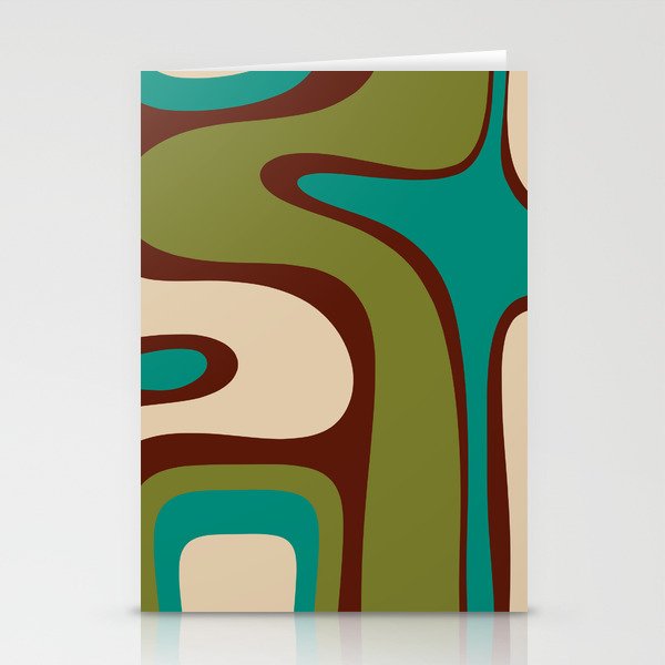 Retro Copacetic Abstract in Mid Mod Olive Green, Maroon, and Turquoise Teal  Stationery Card Gallery Image 1