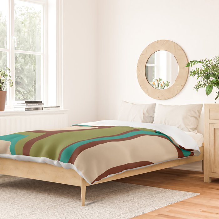 Retro Copacetic Abstract in Mid Mod Olive Green, Maroon, and Turquoise Teal  Duvet Cover Gallery Image 2