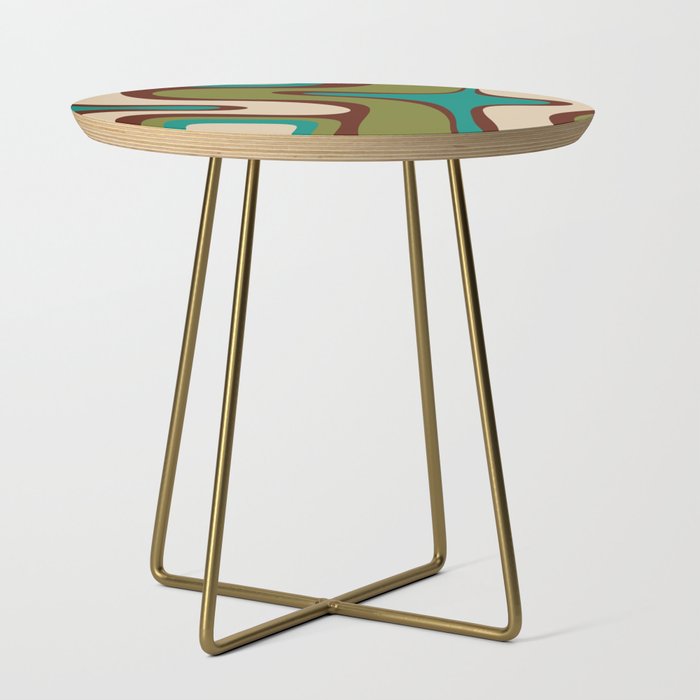 Retro Copacetic Abstract in Mid Mod Olive Green, Maroon, and Turquoise Teal  Side Table Gallery Image 1