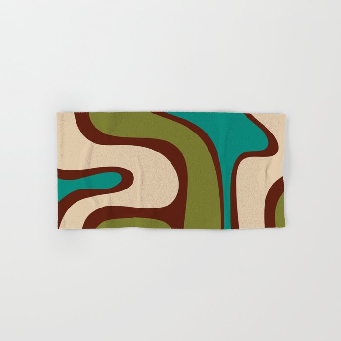 Retro Copacetic Abstract in Mid Mod Olive Green, Maroon, and Turquoise Teal  Bath Towel Gallery Image 1