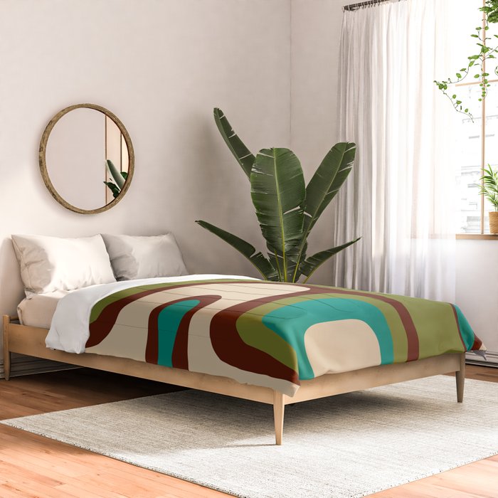 Retro Copacetic Abstract in Mid Mod Olive Green, Maroon, and Turquoise Teal  Comforter Gallery Image 2