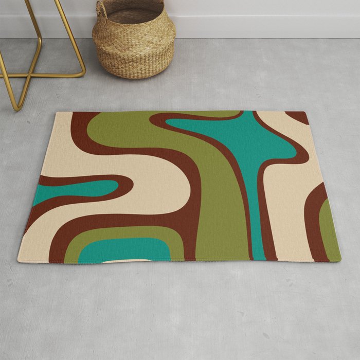 Retro Copacetic Abstract in Mid Mod Olive Green, Maroon, and Turquoise Teal  Rug Gallery Image 1