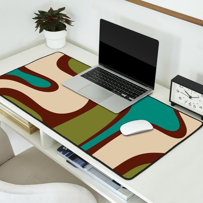 Retro Copacetic Abstract in Mid Mod Olive Green, Maroon, and Turquoise Teal  Desk Mat Gallery Image 2