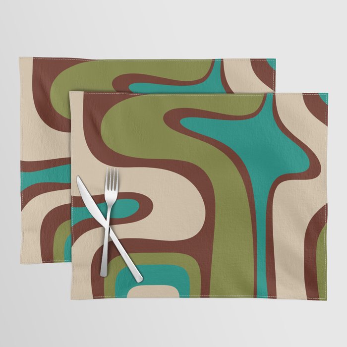 Retro Copacetic Abstract in Mid Mod Olive Green, Maroon, and Turquoise Teal  Placemat Gallery Image 1