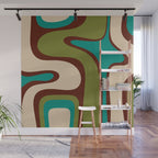 Retro Copacetic Abstract in Mid Mod Olive Green, Maroon, and Turquoise Teal  Wall Mural Gallery Image 1