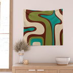 Retro Copacetic Abstract in Mid Mod Olive Green, Maroon, and Turquoise Teal  Wall Tapestry Gallery Image 2