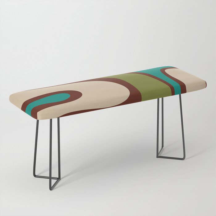 Retro Copacetic Abstract in Mid Mod Olive Green, Maroon, and Turquoise Teal  Bench Gallery Image 1